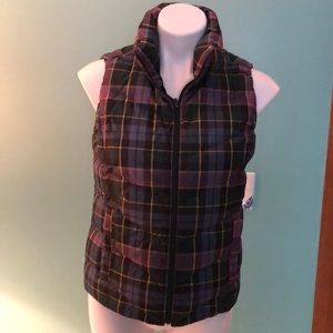 Lands’ End plaid shell puffer vest XS/P 2-4 side snap pockets.